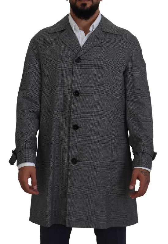 men's bomber jacket with fur liningElegant Gray Plaid Trench Coat