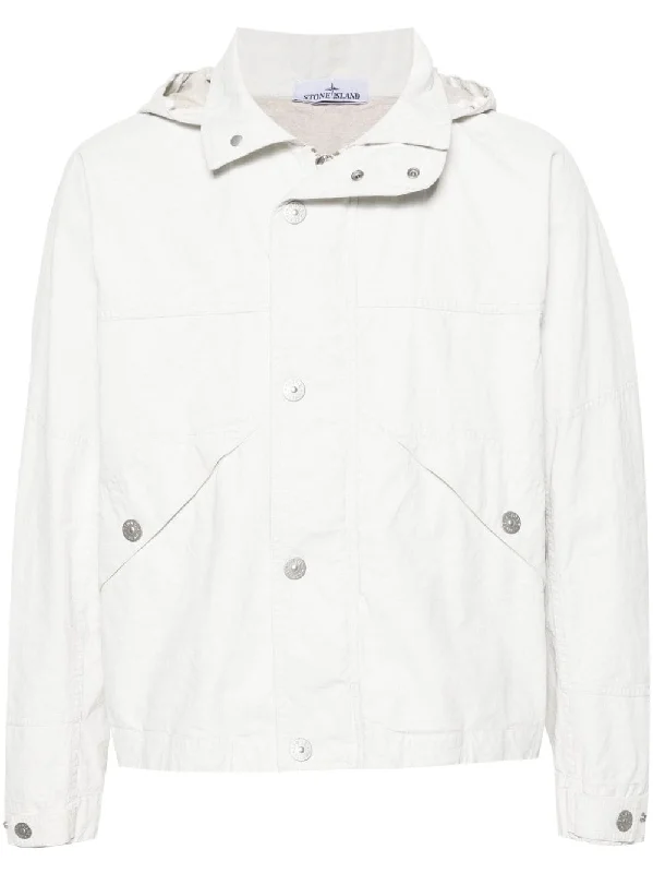 men's leather jacket with snap buttonsStone Island Coats White