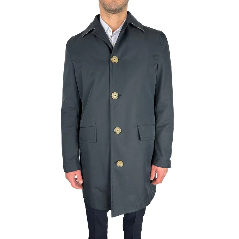 men's leather biker jacketElegant Navy Blue Single-breasted Trench Coat