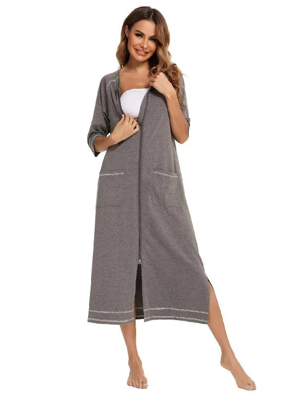 women's pajamas with a classic designZip Up Dress Coat Sleepwear