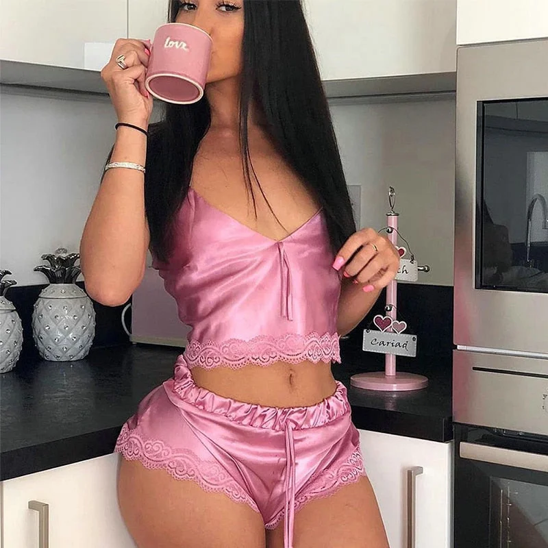 women's pajamas for those who cherish their bedtime routinesSexy 2 Piece Satin Silk Pajama Set