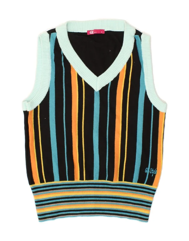 men's fleece-lined hoodie jacketVINTAGE Girls Vest Tank Top 10-11 Years Large Multicoloured Striped