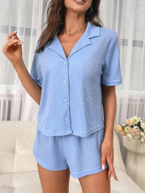 women's pajamas with a charming floral patternWaffle Knit Button Front Lounge Set