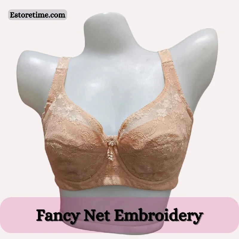 eco-friendly organic cotton lingerie setsFancy Net Underwire Embroidery Bra - E611