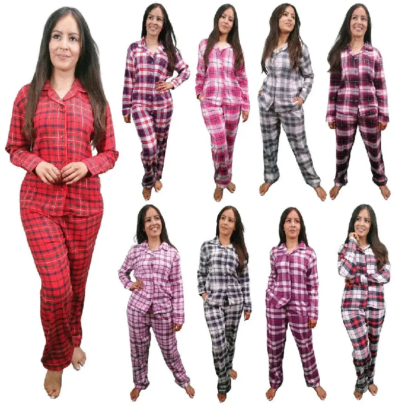 women's pajamas for yoga and meditationAstraea Womens Check Flannel Pyjamas Sets