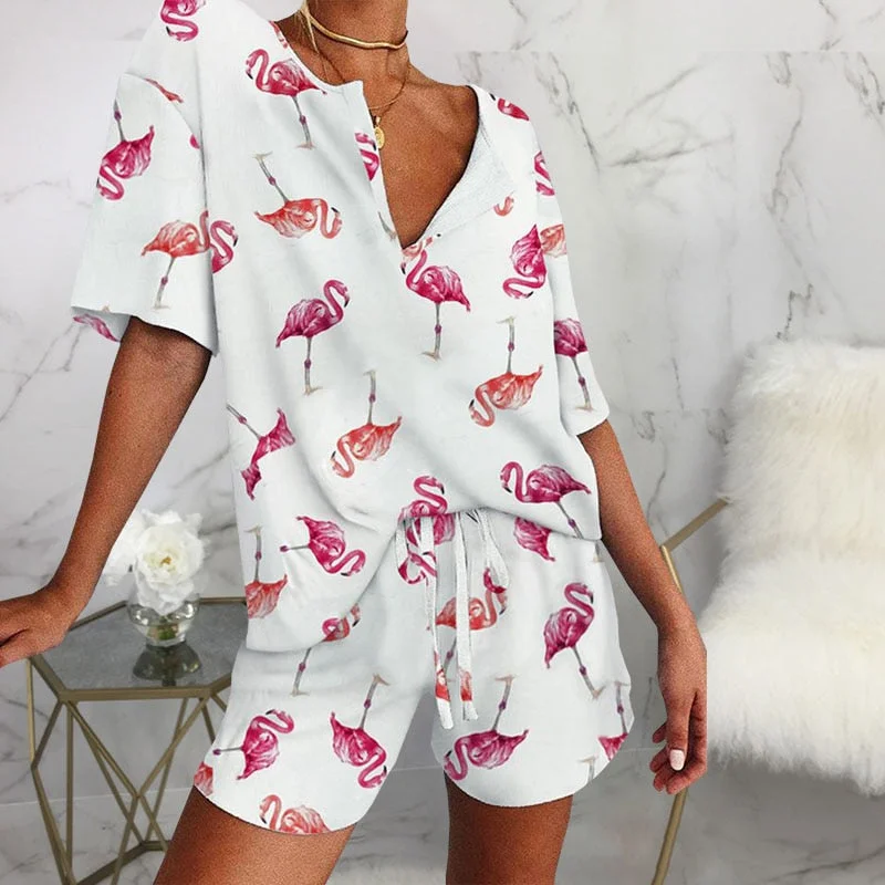 women's pajamas in solid colorsFlamingo Print Pajamas Set