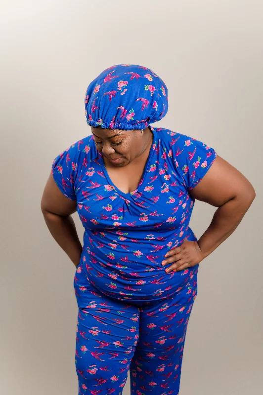 women's pajamas with a touch of whimsical funHummingbirds - Bamboo Pajama Pants Set, With A Matching Satin-Lined Bonnet