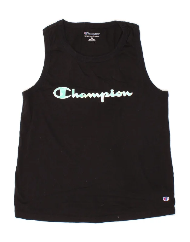 men's casual wool blend jacketCHAMPION Boys Graphic Vest Top 13-14 Years XL  Black Cotton