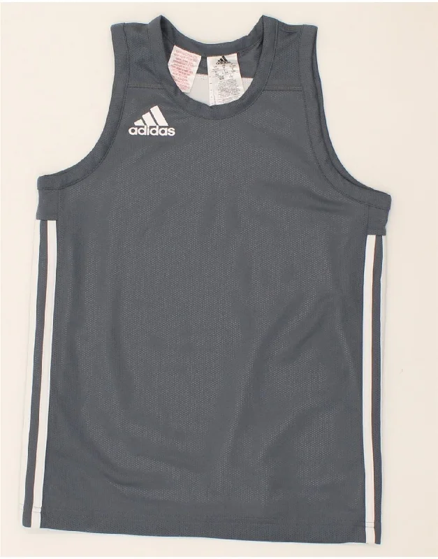 men's leather jacket with snap-front closureADIDAS Boys Vest Top 11-12 Years Grey Polyester