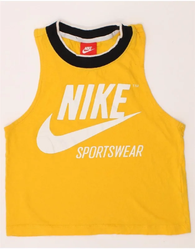 men's insulated puffer jacketNIKE Boys Graphic Vest Top 7-8 Years XS Yellow Cotton