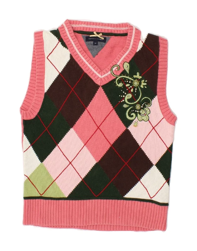 men's parka coat with drawstringsTOMMY HILFIGER Girls Vest Tank Top 13-14 Years Pink Argyle/Diamond Cotton