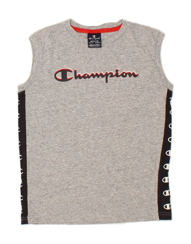 men's bomber jacket with chest pocketsCHAMPION Boys Graphic Vest Top 9-10 Years Medium  Grey Cotton