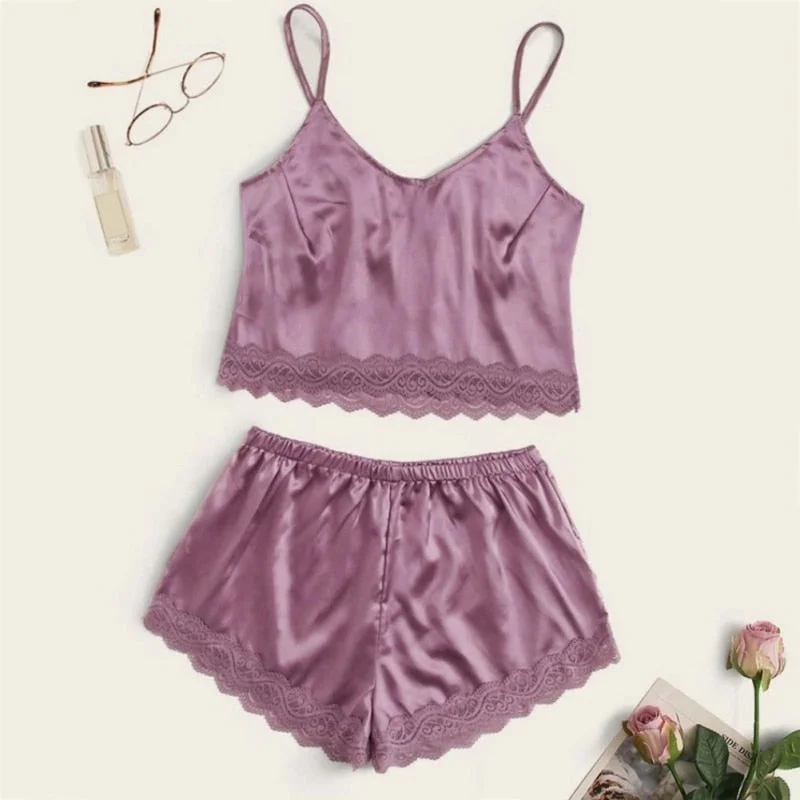 women's pajamas for those who value qualitySleeveless Lace Satin Nightwear Set