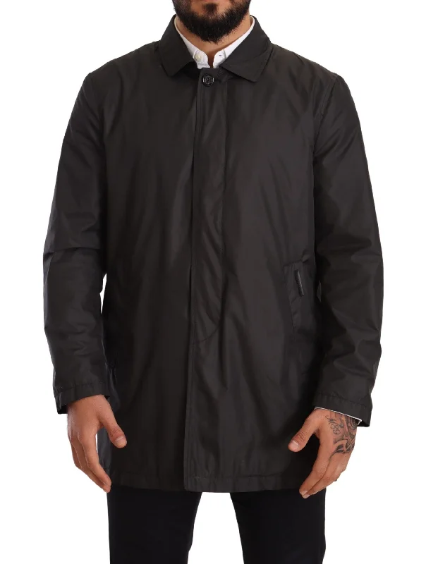 men's peacoat with beltElegant Black Trench Coat For Sophisticated Men