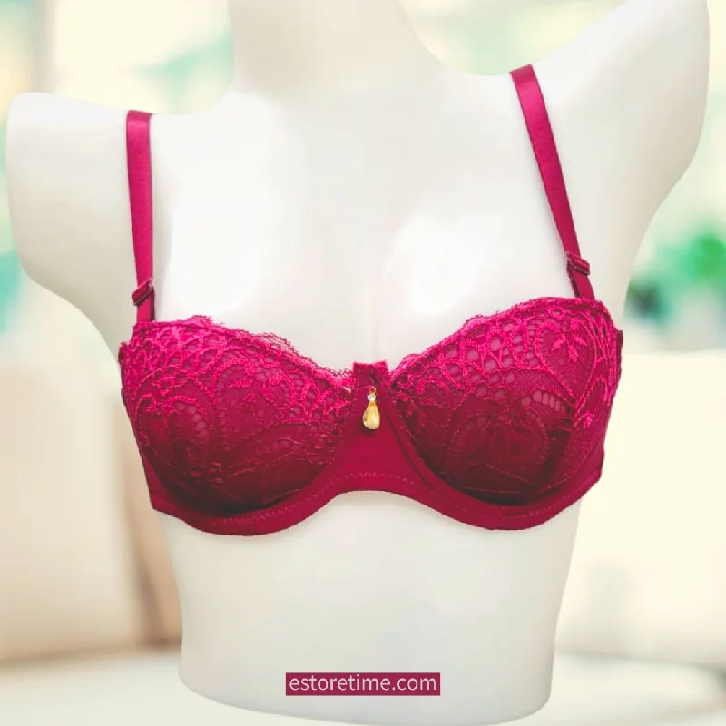 plus-size underwire balconette brasHalf cup embroidery bra with pendant - 253