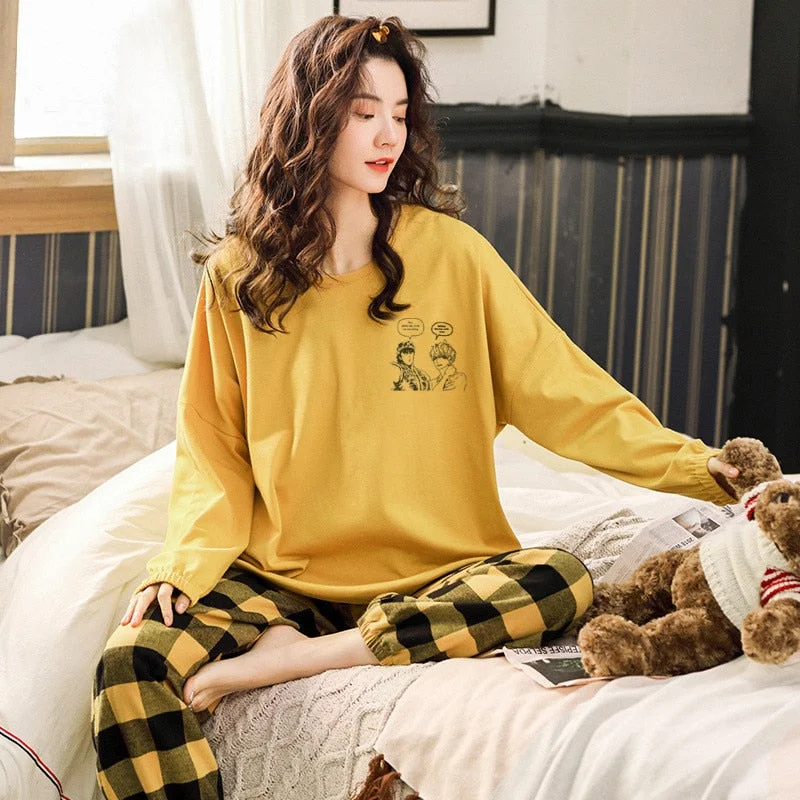 women's pajamas for the holidaysWomen Cotton Pajamas Set Cute Cartoon Homewear Women Home Clothes Lounge Wear Autumn Long Sleeve Female Pajamas Cotton Sleepwear