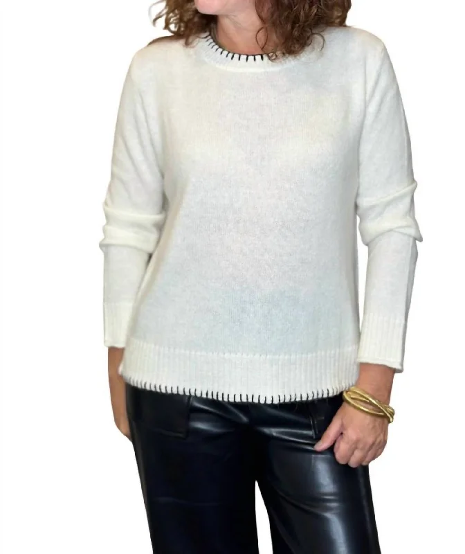 Women's Shirt Collar SweatersEveryday Blanket Stitch Sweater In White