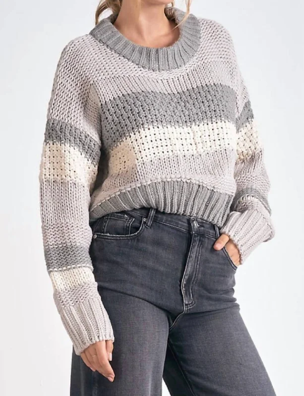 Women's Slovak Wool SweatersCropped Crew Neck Sweater In Grey Stripe