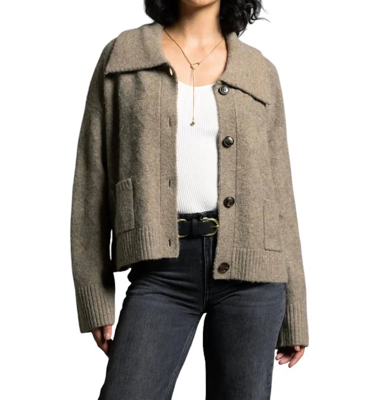 Women's Low Collar SweatersDelphine Cardigan In Desert Tan