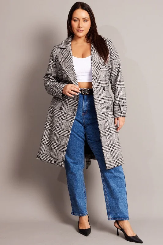 Women's Denim CoatsBlack Check Coat With Belt