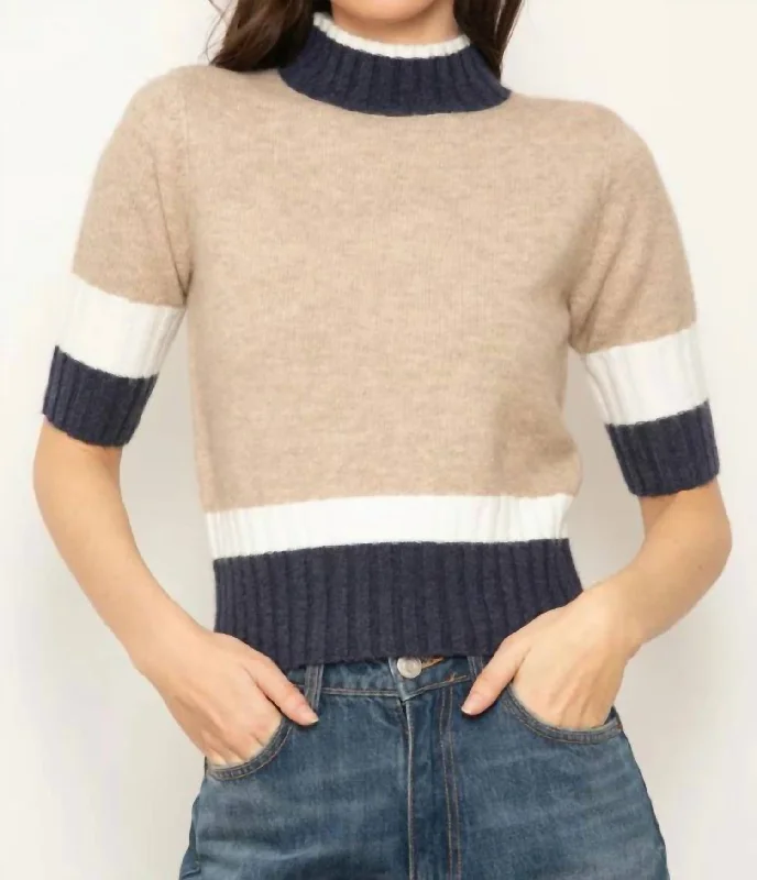 Women's Greek Wool SweatersMillie Quarter Sleeve Turtleneck Sweater In Oatmeal Combo