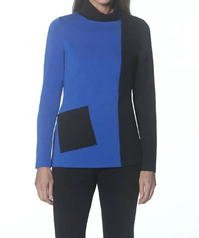 Women's Shirt Collar SweatersTwo Tone Cowl Neck Top In Electric Blue/black