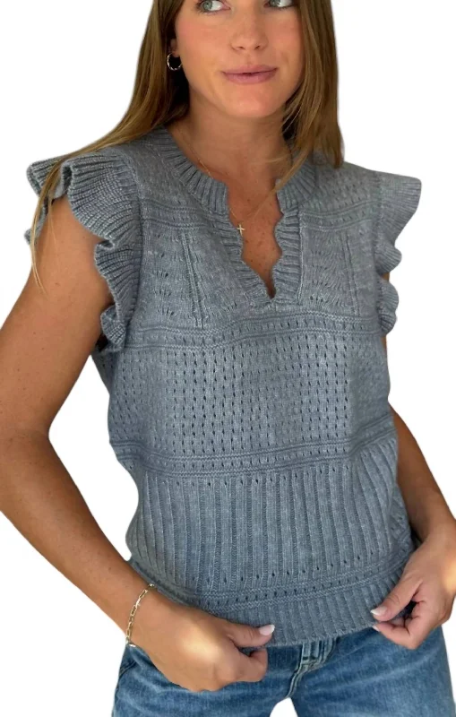 Women's Armenian Wool SweatersAli Ruffle Sweater Top In Hush Blue