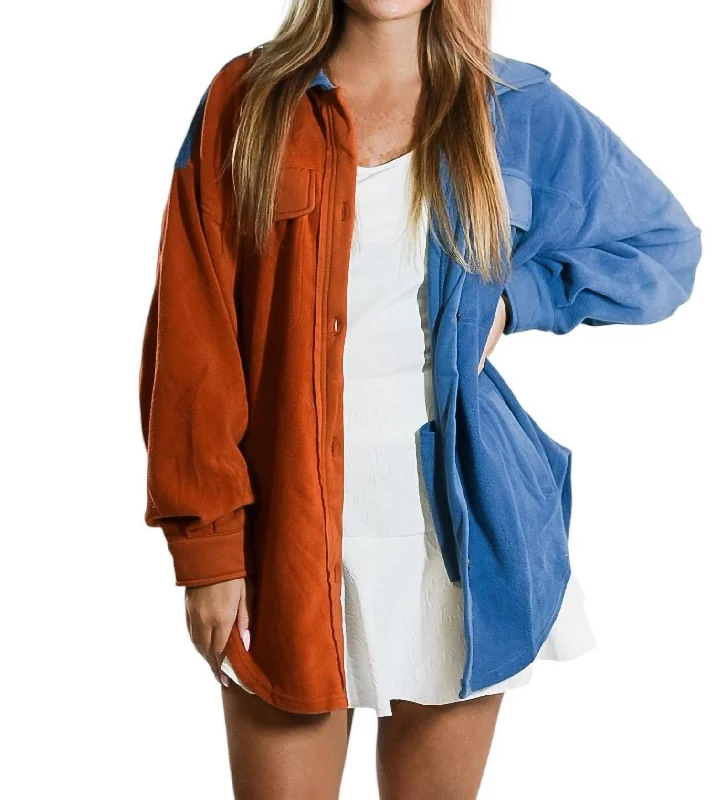 Women's Ribbed SweatersSplit In Two Cardigan In Rust And Blue