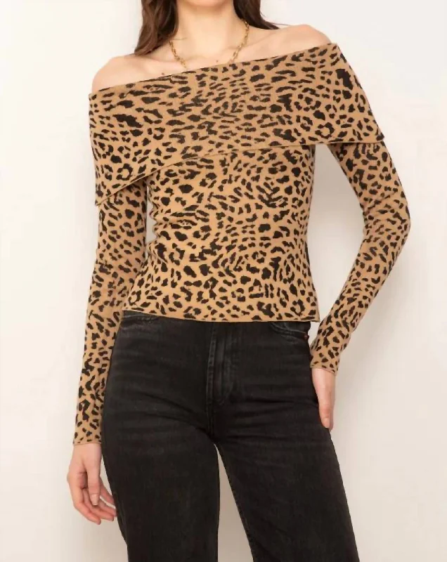 Women's Serbian Wool SweatersNova Off Shoulder Sweater In Leopard