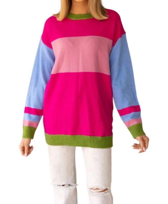 Women's Striped Woolen SweatersBold Stripe Oversized Sweater In Pink Multi