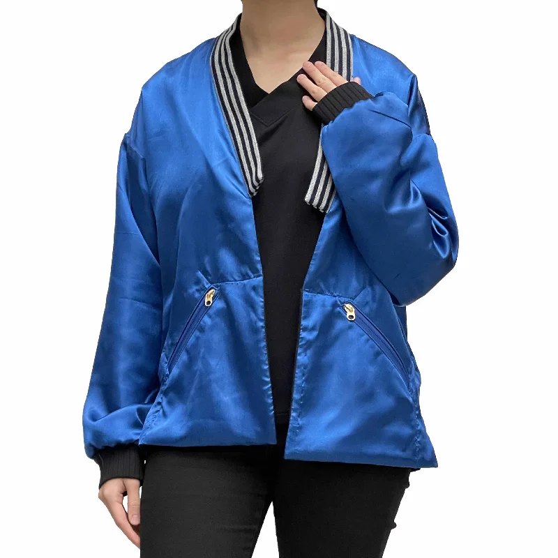 Women's Coats with Fur TrimmedShort Reversible Kimono Jacket, Black/Electric Blue