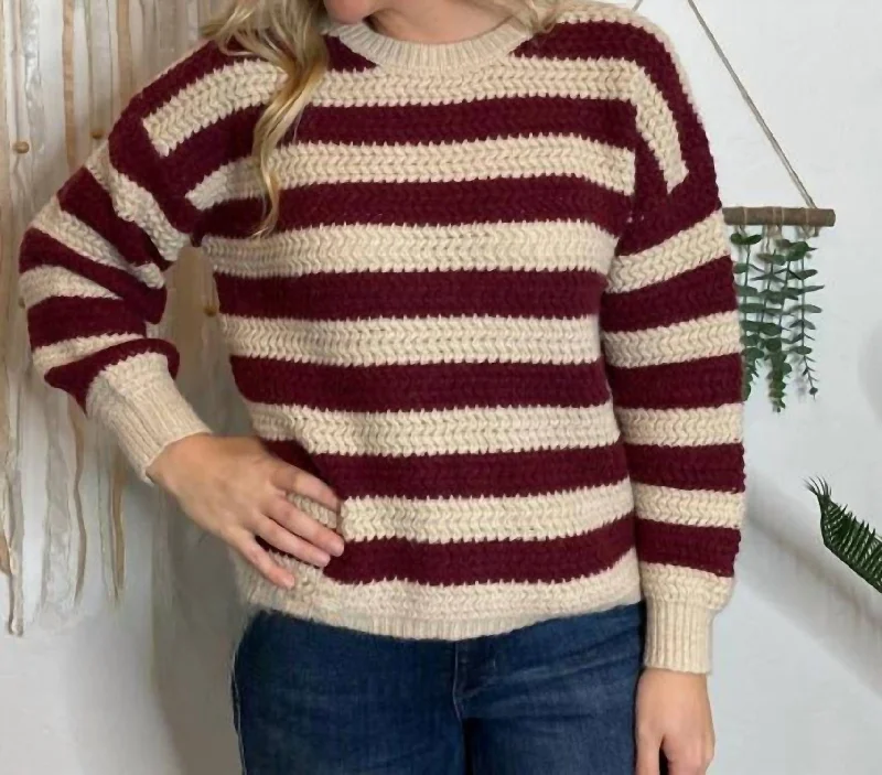 Women's Lithuanian Wool SweatersStriped Sweater In Oxblood