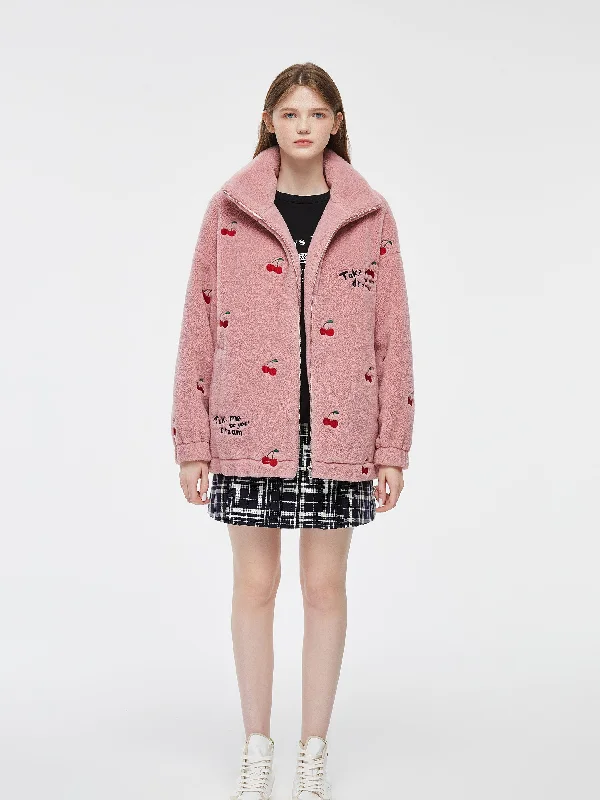 Women's Coats with Fur Trimmed BeltCherry Bomb' Fleece Jacket