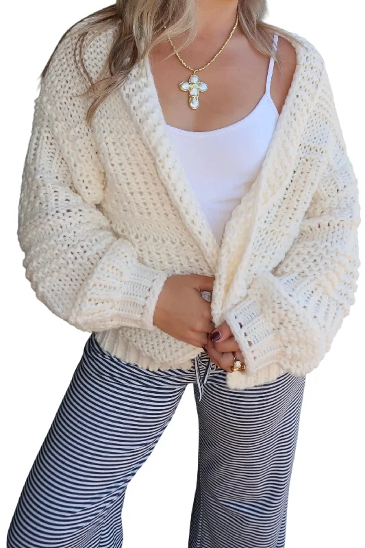 Women's Mandarin Collar SweatersCozy Knit Sweater In Cream