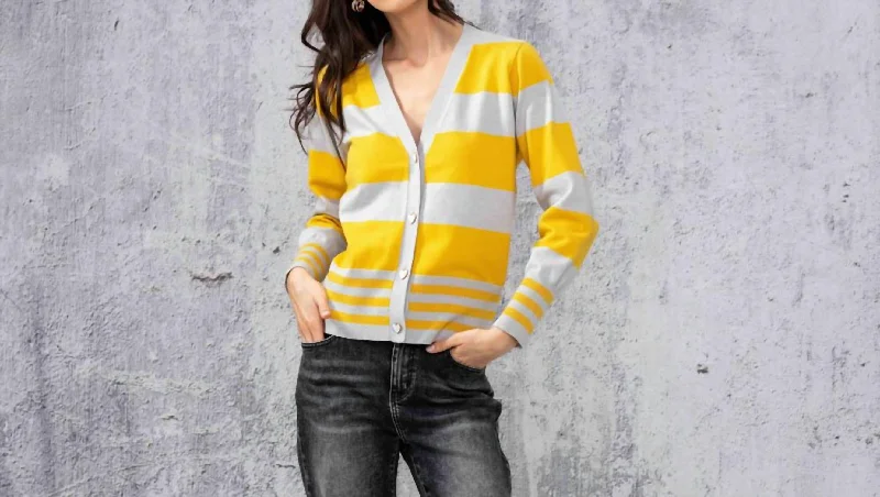 Women's Croatian Wool SweatersGray And Yellow Striped Cardigan Sweater