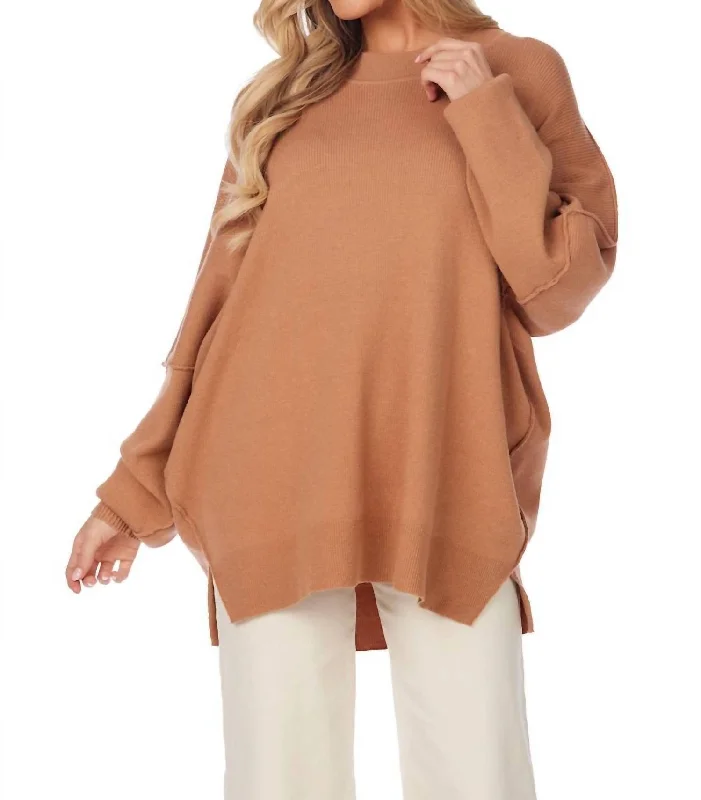 Women's Mandarin Collar SweatersAstrid Ribbed Sweater In Tan