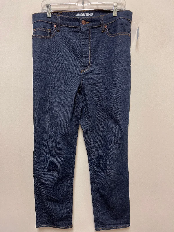 Women's Jodhpurs with V-Shaped CollarJeans Straight By Lands End In Blue Denim, Size: 12