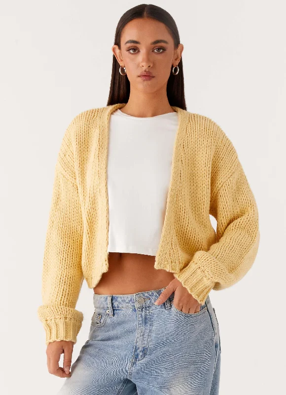 Women's Coats with SleevesJasleen Knit Cardigan - Yellow