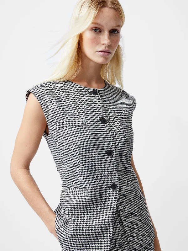 Women's Coats with Fur Trimmed ZipperHolden Houndstooth Crew Neck Waistcoat