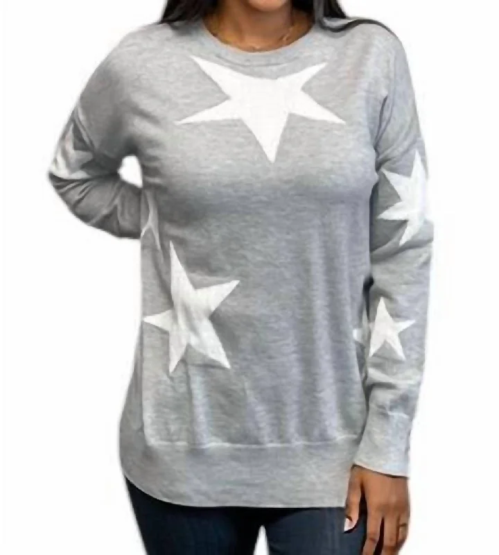 Women's Notched Collar SweatersCounting Star Sweater In Grey