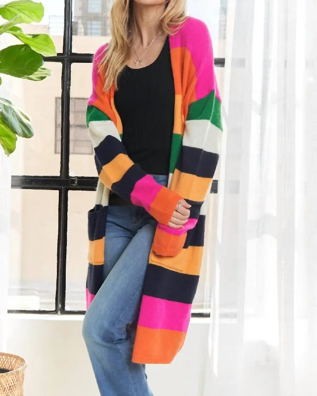 Women's Cotton Blend SweatersMulti Color Cardigan In Fuschia Pink,orange