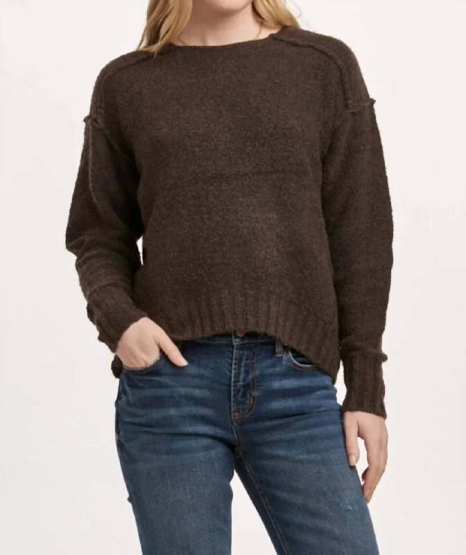 Women's Notched Collar SweatersJessica Exposed Seam Sweater In Chocolate