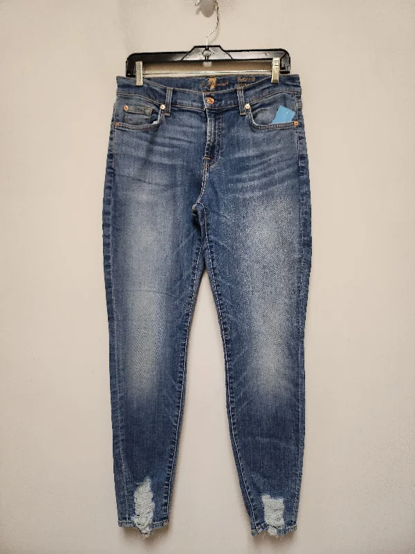 Women's Jodhpurs with Collarless NeckJeans Skinny By 7 For All Mankind In Blue Denim, Size: 6