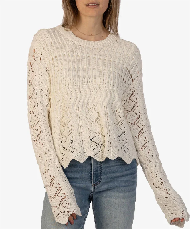 Women's Russian Wool SweatersMalia Crochet Sweater In Ivory