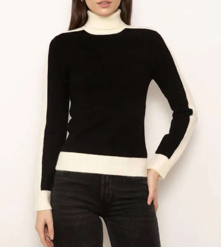 Women's Peter Pan Collar SweatersJett Turtleneck With Striped Panels In Black