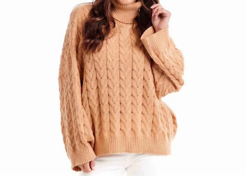 Women's Rounded Collar SweatersRadley Cable Knit Sweater In Tan