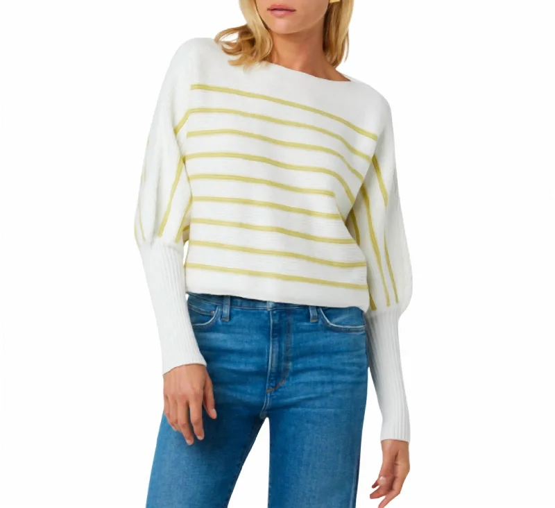 Women's Square Collar SweatersKarina Stripe Sweater In White/ Lemongrass