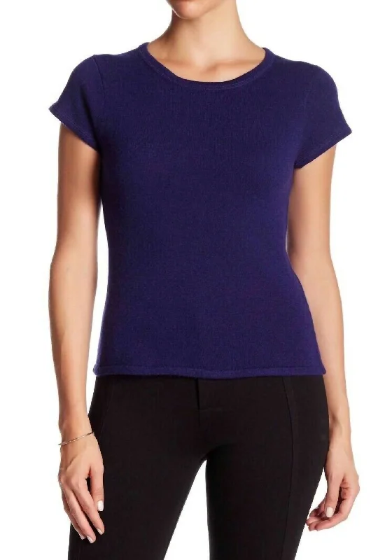 Women's Czech Wool SweatersCashmere Short Sleeve Crew Neck Sweater In Purple