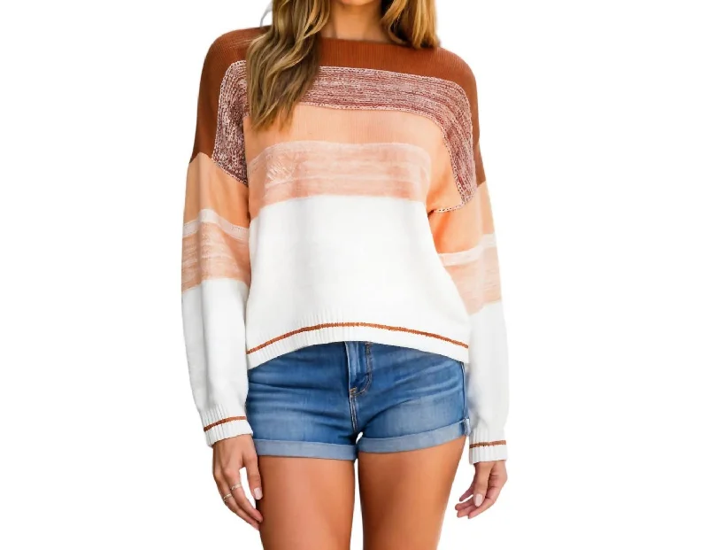 Women's Wide Collar SweatersColorblock Knit Sweater With Relaxed Fit And Ribbed Cuffs In Multicolor