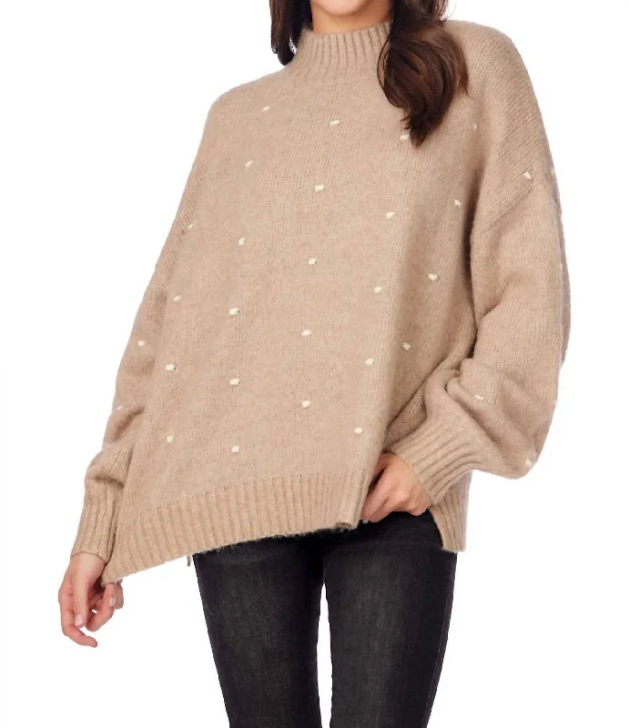 Women's Collarless Design SweatersNovie Pom Pom Sweater In Beige